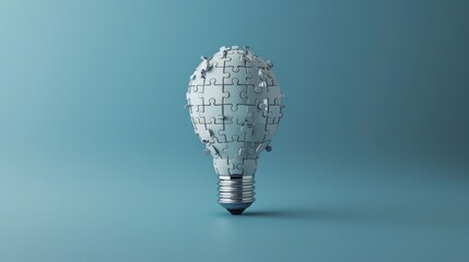 A light bulb made of puzzle pieces, symbolizing a complex idea.