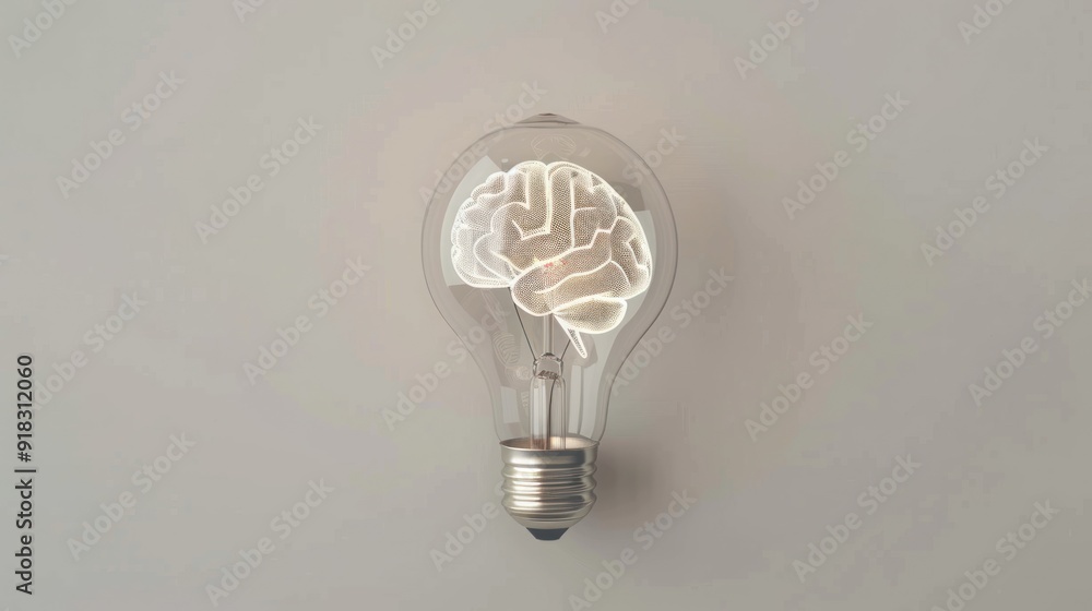 Poster a light bulb with a brain symbol inside, representing smart thinking.
