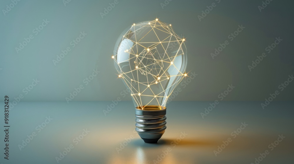 Poster a light bulb with interconnected nodes and lines, symbolizing innovative thinking.