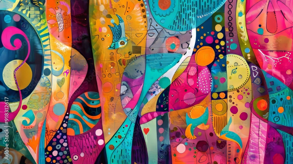 Poster vibrant abstract artwork featuring bold colors and dynamic patterns in a creative display