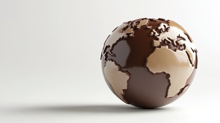 Fototapeta premium Chocolate planet with world map on white background, globe-shaped chocolate, conceptual design