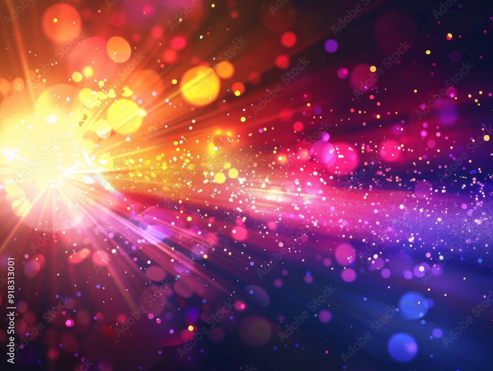 Poster abstract colorful light burst with glitter and bokeh