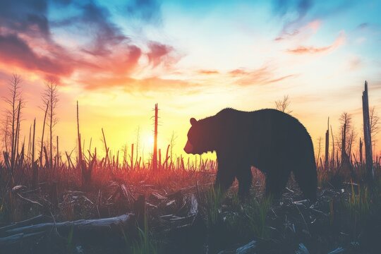 Endangered Animal silhouette on a deforested land.