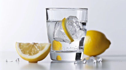 Glass of water with lemon , Magazine Style , Cinematic Style Captured With Sony FX3 27-70mm ,...