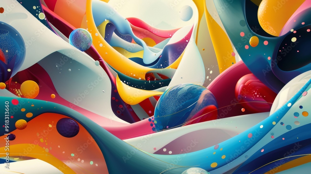 Poster colorful abstract design showcasing flowing shapes and vibrant hues in a dynamic composition