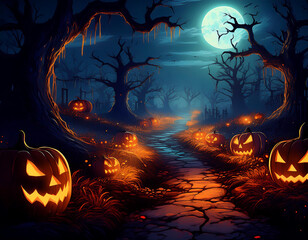  Haunted Halloween Trail at Night- A spooky adventure set on a vibrant and eerie Halloween t_1(177)