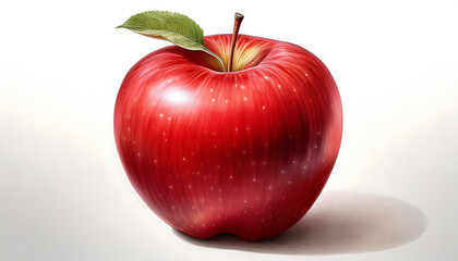 A single red apple with a leaf,  a classic fruit symbol. on a white background