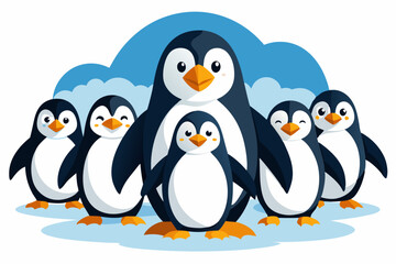 A Group of Six Penguins Standing on Ice