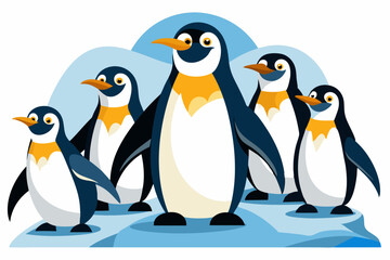 Fototapeta premium A Group of Five Penguins Standing on an Ice Floe