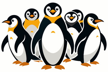 Five Cartoon Penguins Standing Together