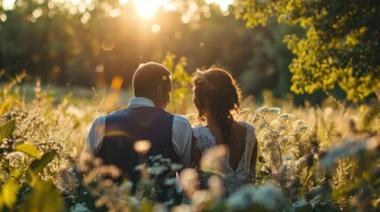 Bride and groom enjoying a quiet, romantic moment together after their wedding ceremony.