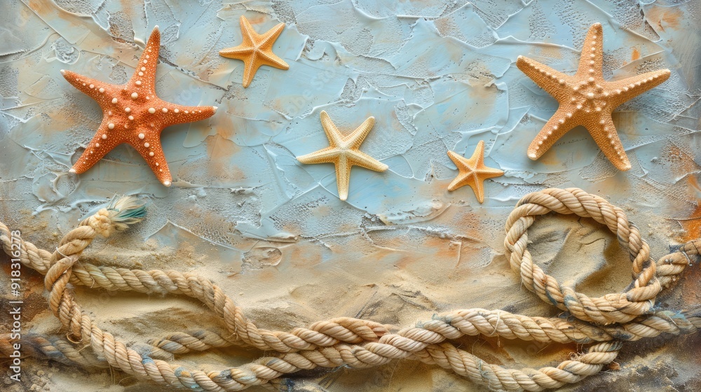 Sticker Beach holiday backdrop featuring starfish and nautical rope