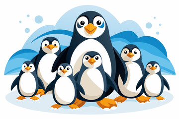 Fototapeta premium Happy Penguin Family Standing Together in Snowy Landscape