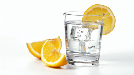 Glass of water with lemon , Magazine Style , Cinematic Style Captured With Sony FX3 27-70mm , Quality Enhanced With Ai 
