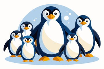 A Group of Six Adorable Penguins Standing on Ice