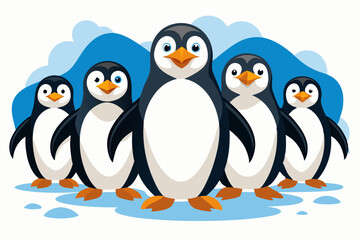 Fototapeta premium A Group of Five Penguins Standing on Ice