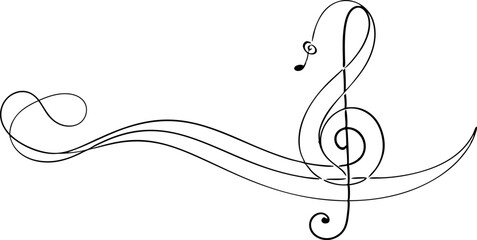 continuous single line drawing of music notes and treble clef, abstract sheet music line art vector illustration