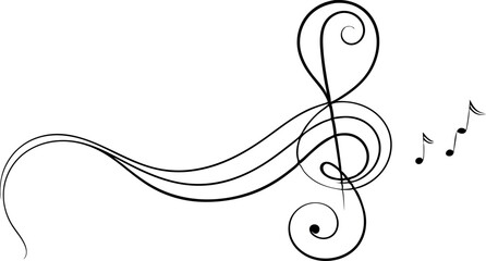 continuous single line drawing of music notes and treble clef, abstract sheet music line art vector illustration