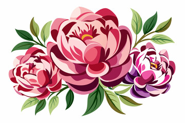 Three Pink and Purple Flowers with Green Leaves