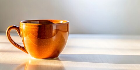 A Brown Ceramic Mug in the Sunlight, still life, photography, single object, ceramic, mug , sunlight