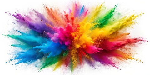 A Rainbow Explosion of Color, White Background, Color Powder, Holi Festival, Abstract Art