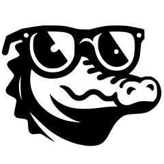 Silhouette of a crocodile head wearing glasses