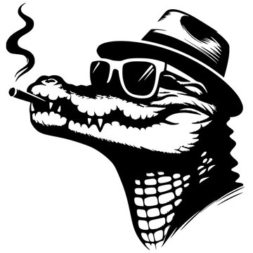 recommend clip art: Silhouette of smoking crocodile
