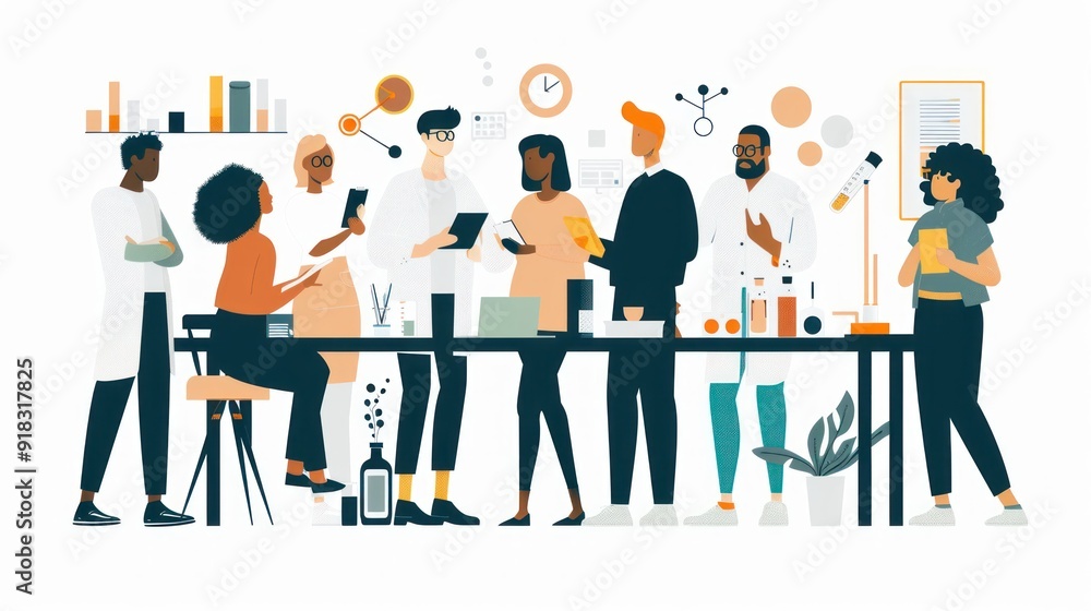Aufkleber collaborative university research project with diverse team members.