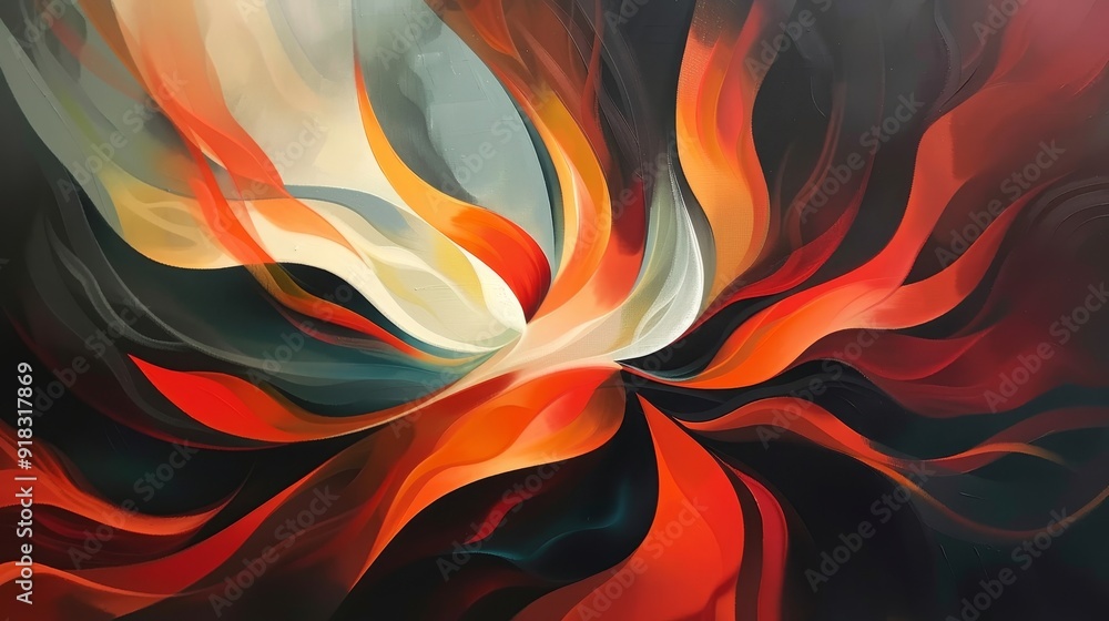 Poster abstract swirling colors representing fire and movement in a dynamic artwork