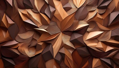 3D Wallpaper origami mosaic of colored particles brown tone