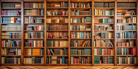 A Wall of Wisdom A Full Bookshelf Filled with Leatherbound Classics, bookshelf, library, antique books, vintage , bookshelves , wood