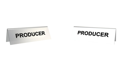 PRODUCER Name plate on table