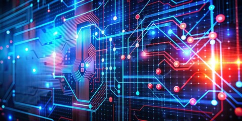 Fototapeta premium Abstract Digital Circuitry Network, digital art, glowing lines, futuristic technology, network, technology, data