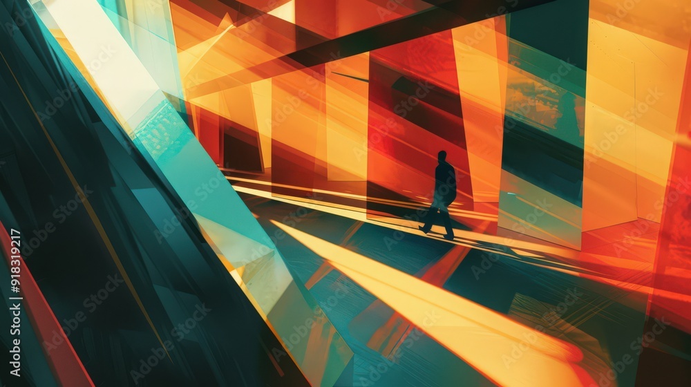 Poster dynamic interplay of light and shadow in abstract illustrations that create a sense of depth