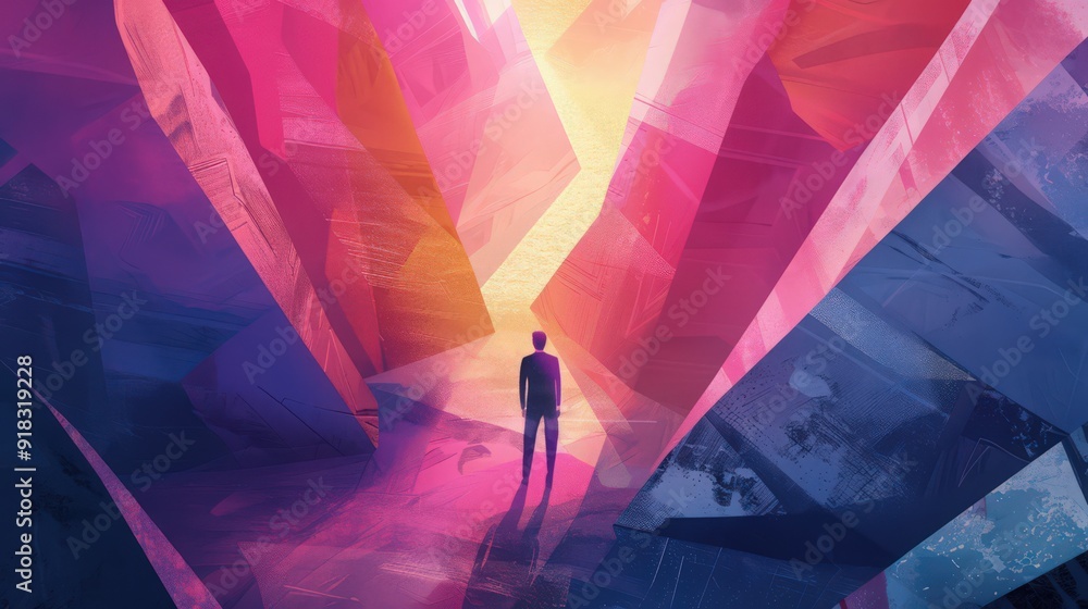 Poster dynamic interplay of light and shadow in abstract illustrations that create a sense of depth