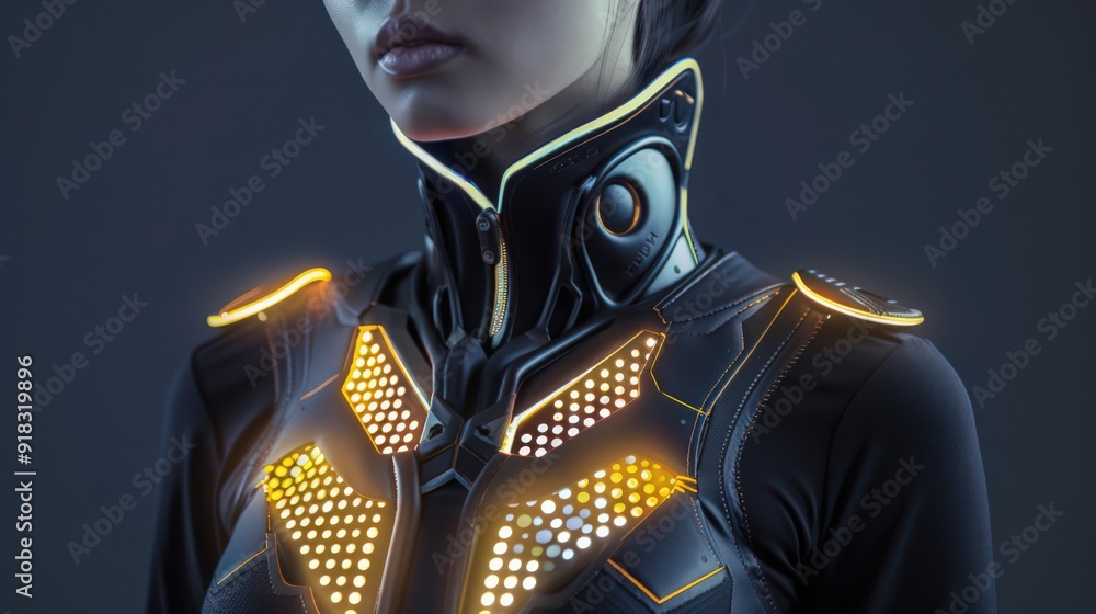Poster functionality of futuristic wearable designs, enhancing health monitoring and personal style with ad