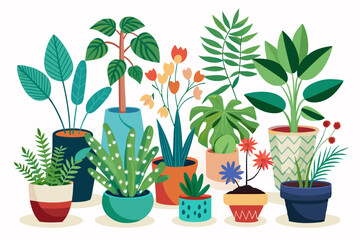 Colorful Potted Plants with Various Leaf Shapes and Textures
