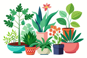Obraz premium Colorful Potted Plants with Green Leaves and Flowers