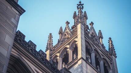 Fototapeta premium The architectural beauty of a Gothic-style tower with intricate spires