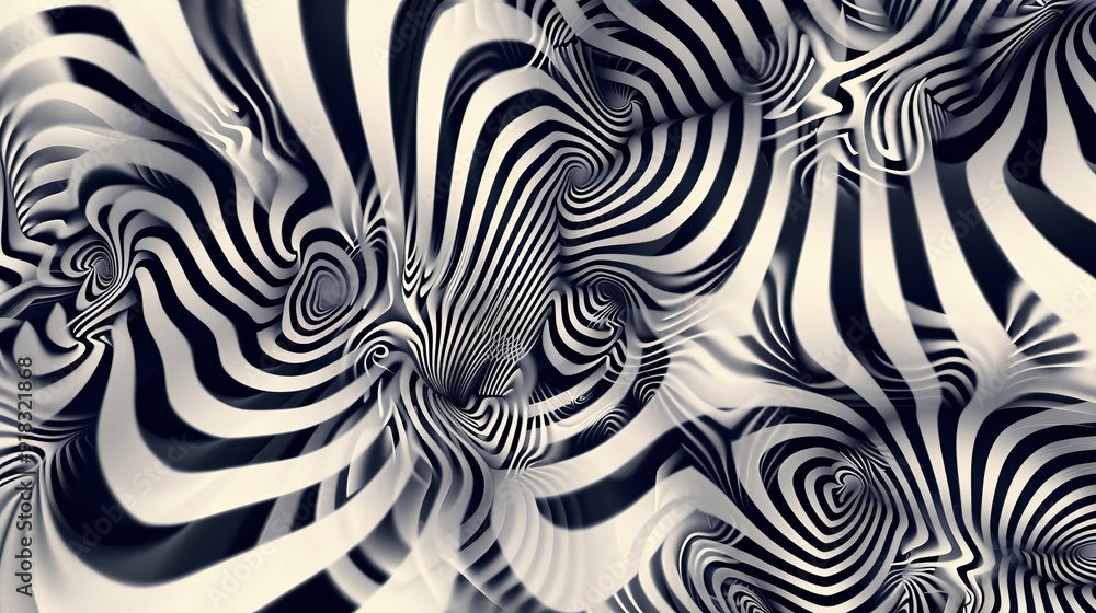 Poster abstract black and white swirling patterns creating a mesmerizing optical illusion