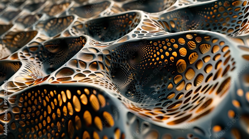 Poster intricate patterns of honeycomb structure illuminated by natural light during a close-up shot