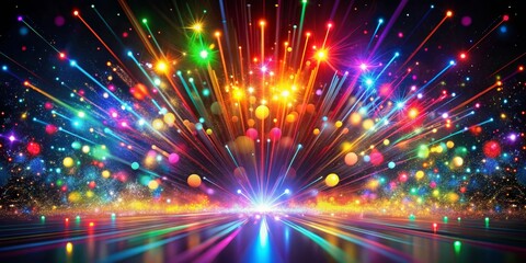 Obraz premium Cosmic Lightshow Abstract Colorful Exploding Radiance on a Dark Background, fireworks, lights, abstract, design