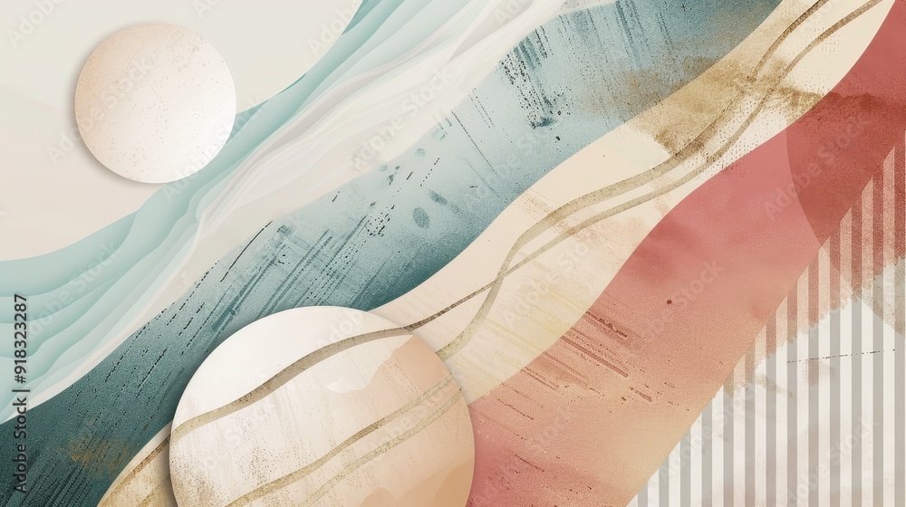 Poster abstract design featuring flowing colors and geometric shapes in a minimalist style