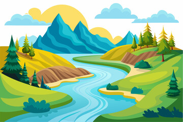 Obraz premium Scenic Mountain Landscape with Winding River