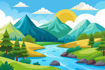 Mountain Landscape with River and Trees