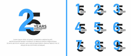 anniversary logo style set with black and blue color can be use for celebration moment