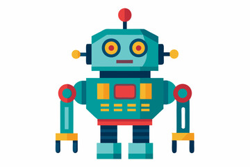 Cartoon Illustration of a Green Robot with Red, Yellow, and Blue Accents
