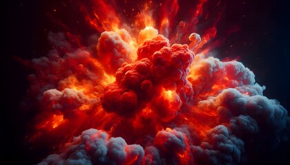 A vivid explosion of fire and smoke with swirling patterns of red, orange, and black in a cosmic setting
