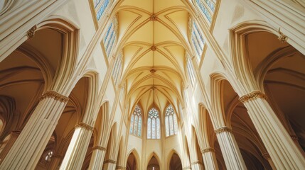 Fototapeta premium high arches and intricate ribbed vaulting, showcasing the architectural complexity and beauty of the design