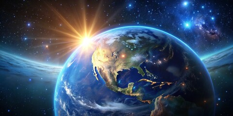 Earthrise Over North America - A Digital Art Composition Featuring a Stunning View of Our Planet and its Stars, earthrise , planet , space , night sky